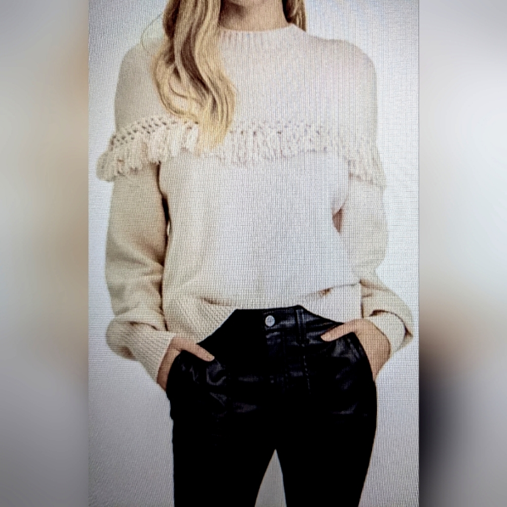 $99 SANCTUARY TASSEL AT HAND KNIT FRINGE CREWNECK SWEATER